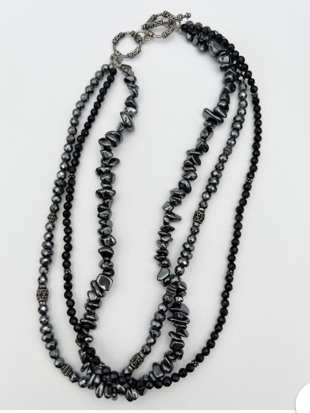 Silpada N1094 Sterling Silver Black Onyx Hematite Triple Strand Necklace 18" New